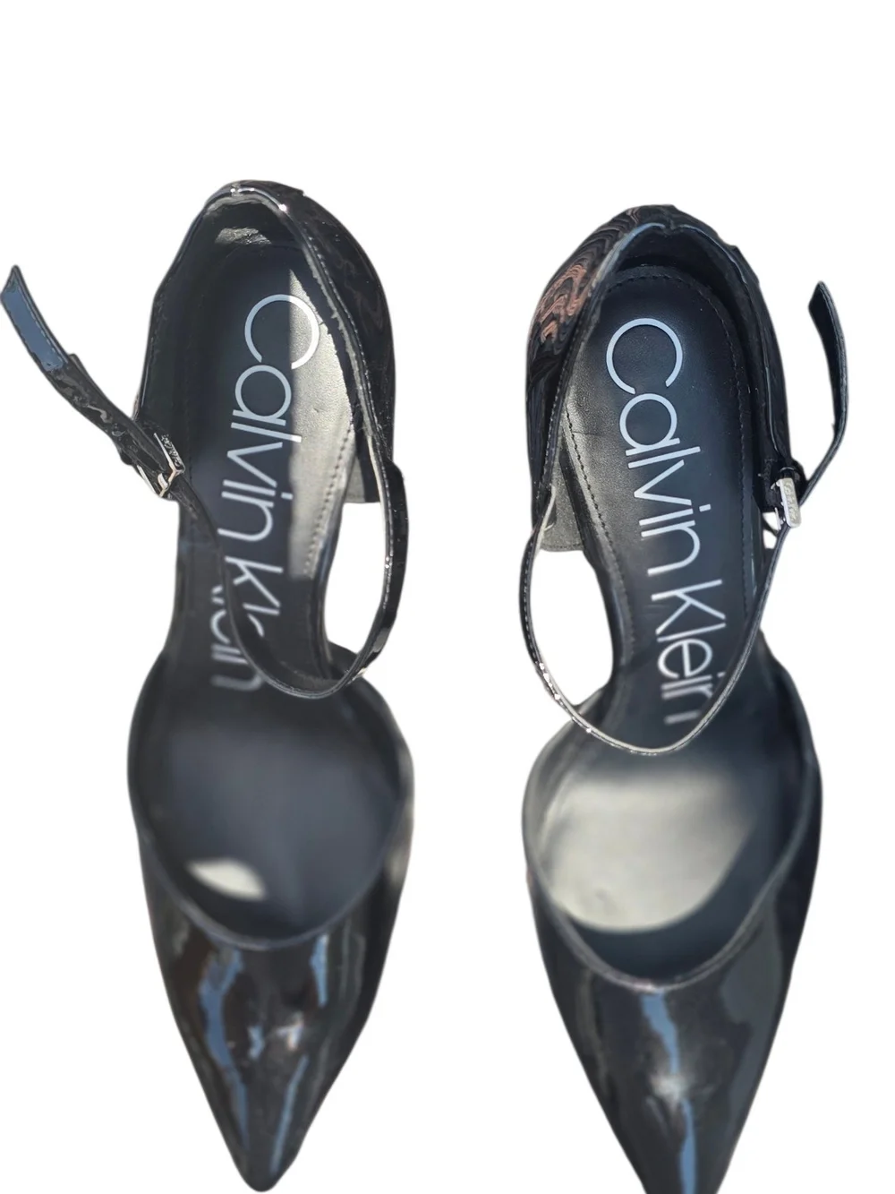 Calvin Klein Women's Black Patent Pointed-Toe Ankle-Strap Heels